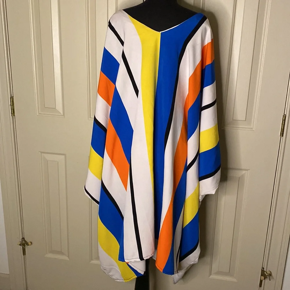 Color block, stripe, wide sleeve, kaftan, cover-up, (OS) - Picture 4 of 6